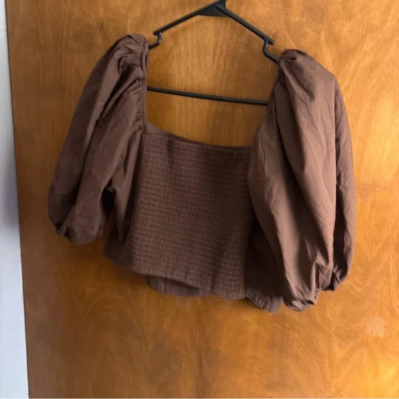 Abercrombie & Fitch Chocolate Brown Emerson Square Neck Crop Top Puff Sleeve Y2K - Picture 5 of 12